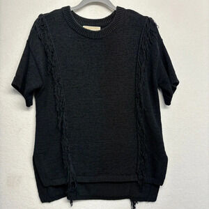 Michael Michael Kors Black Tassle Knit Blouse Shirt M Short Sleeve